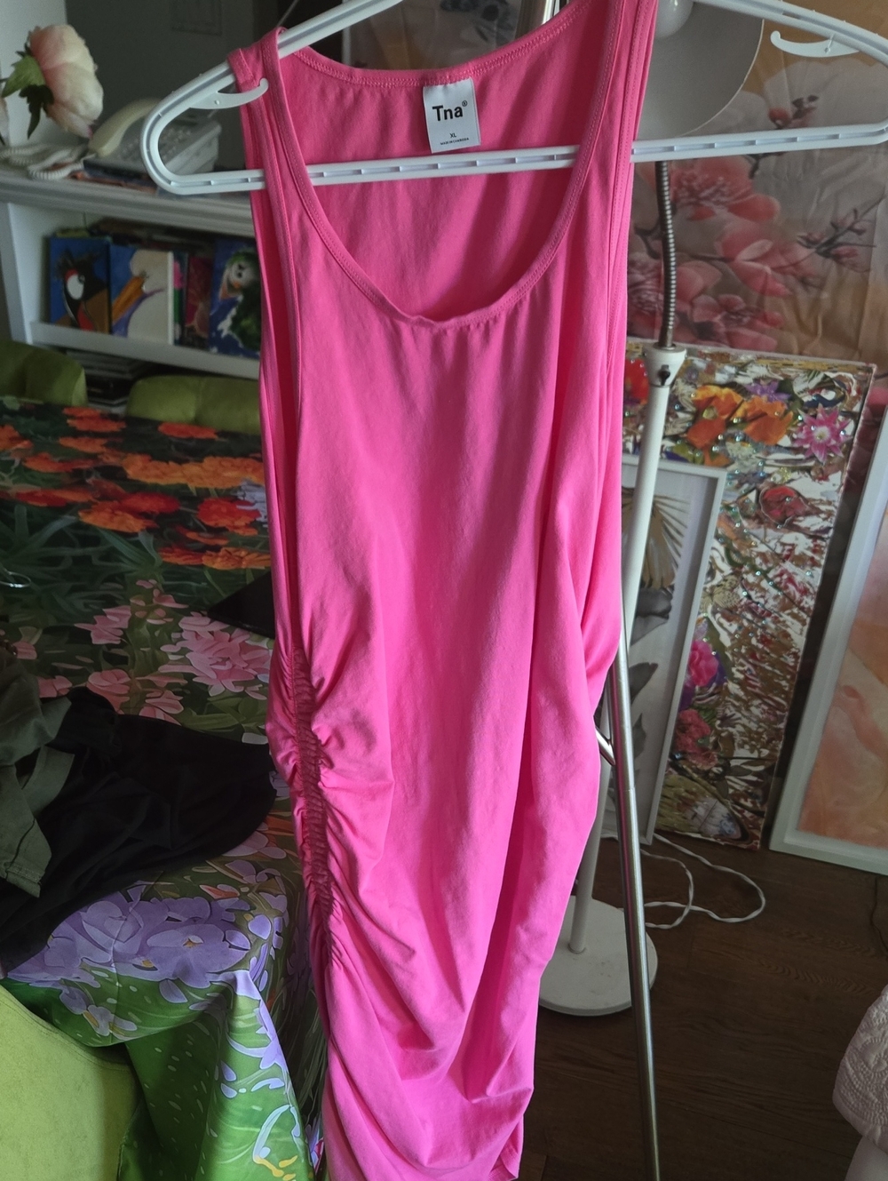 Tna Women's Pink Sleeveless Ruched Tank Dress